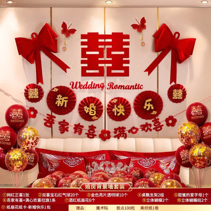 初寻结婚婚房布置装饰套装新房房间高级感背景墙婚庆用品大全 百年好合婚房套装1怎么样,好用不?