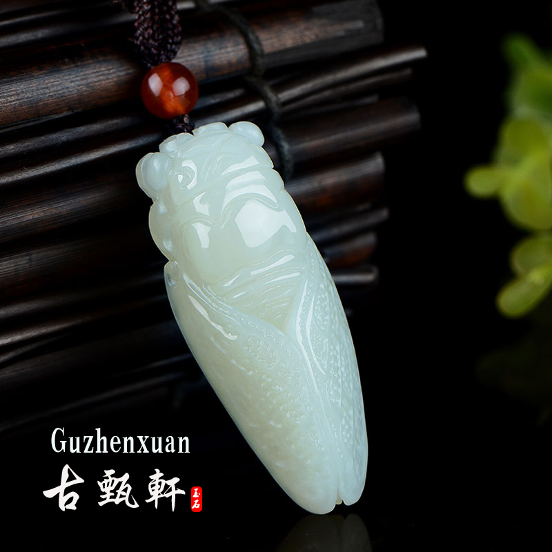 天然和田玉知了玉坠玉蝉吊坠 一鸣惊人玉石挂件男女项链白玉金蝉项链