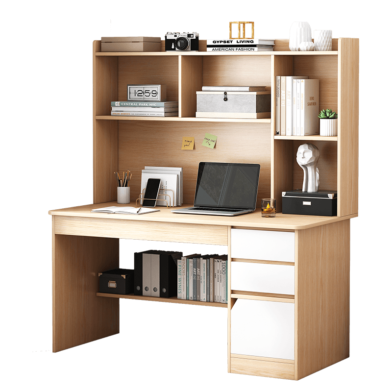 左印 电脑桌台式书桌书架书柜一体桌卧室写字桌学生家用学习桌子 【特惠款】枫樱木色(键盘板+主机位+双柜)