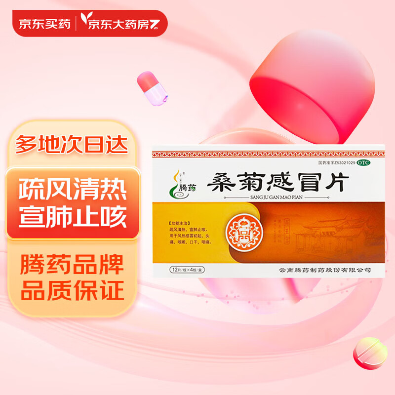 腾药 桑菊感冒片12片*4板疏风清热宣肺止咳治疗头痛感冒咳嗽口干咽痛