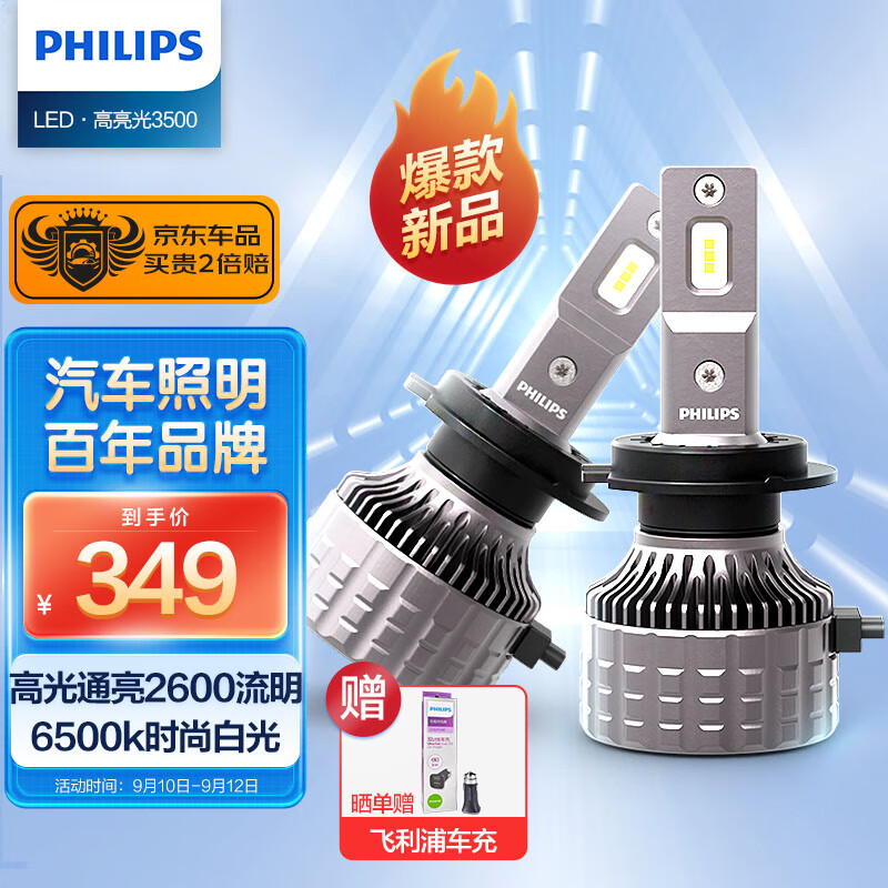 飞利浦（PHILIPS）U3500R 汽车LED大灯 H7灯泡 LED车灯 6500K高亮白光 双支装属于什么档次？