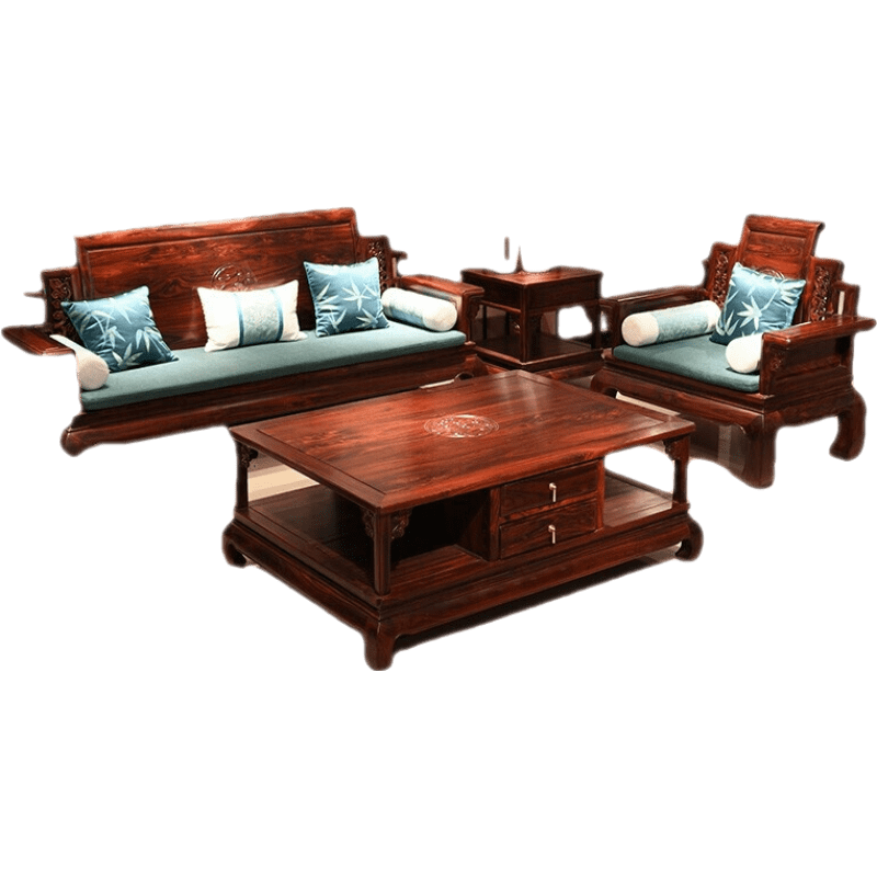 品木客 红木家具印尼黑酸枝(学名:阔叶黄檀)新中式实木沙发组合冬夏两用天龙八部别墅客厅沙发 天龙八部123六件套