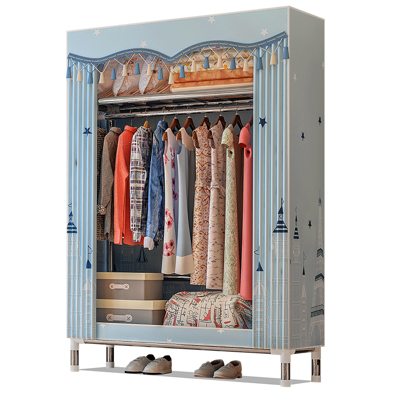 思故轩简易双人布衣柜组装组合收纳柜折叠式经济布衣橱大号简约衣服柜大容量防尘宿舍柜子衣服收纳柜子 城堡铁塔2560(宽86深46高172)