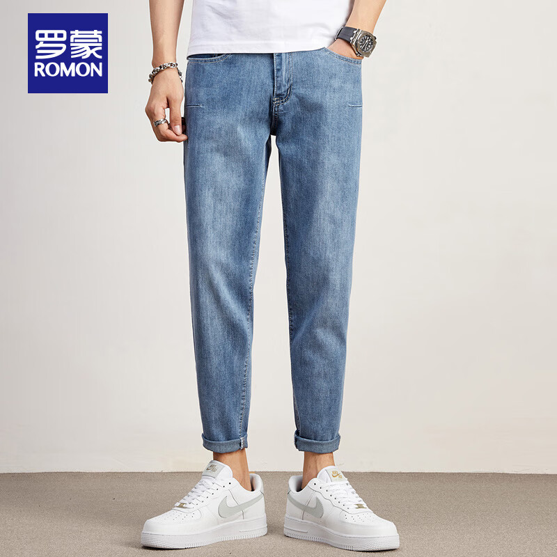 罗蒙（ROMON）牛仔裤男2023韩版修身裤子男士九分裤休闲裤男小脚裤微弹男裤属于什么档次？