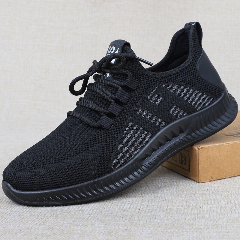 中年运动鞋软底健步休闲鞋透气防臭低帮男 黑色 柔软防滑 38 鞋码标准