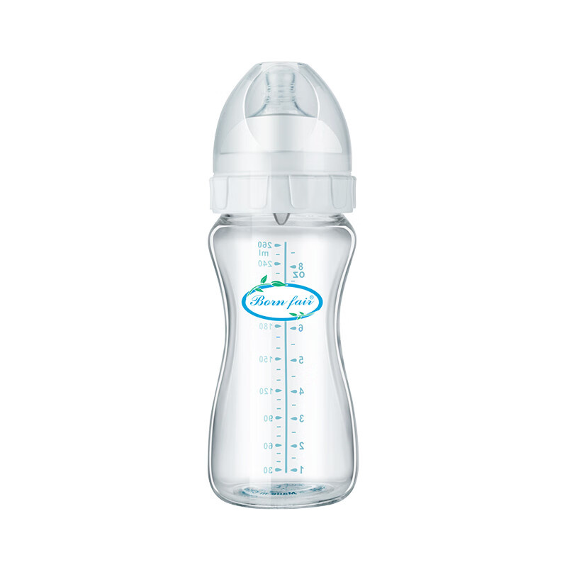 邦霏Born fair新生儿防胀气宽口径玻璃奶瓶 大容量奶瓶 防胀气奶瓶 260ml 适合7个月以上