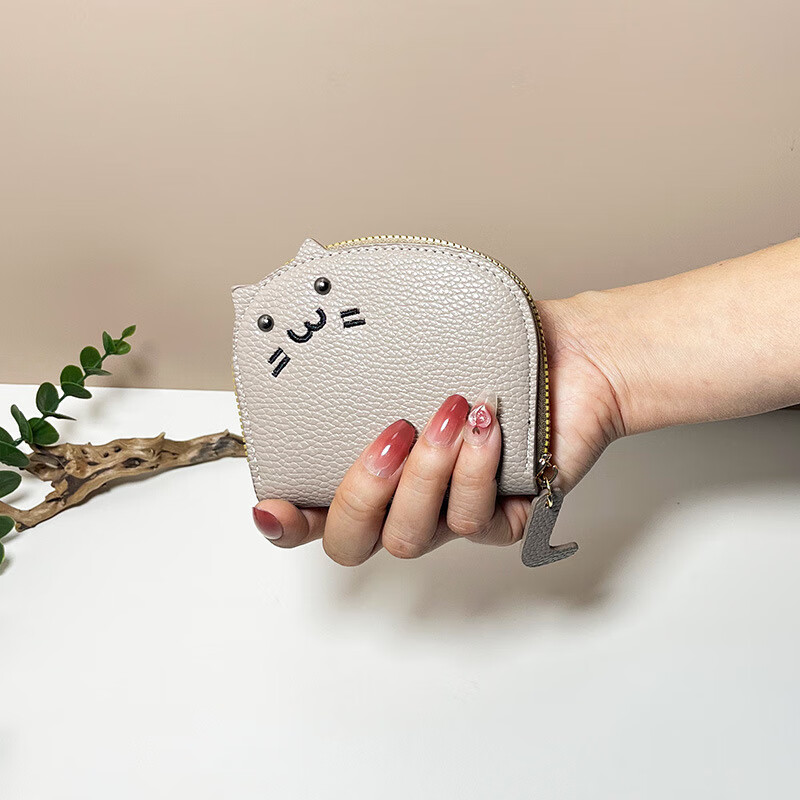 猫咪卡包女士小巧可爱多卡位高级卡通零钱包随身可爱2024新款 卡其