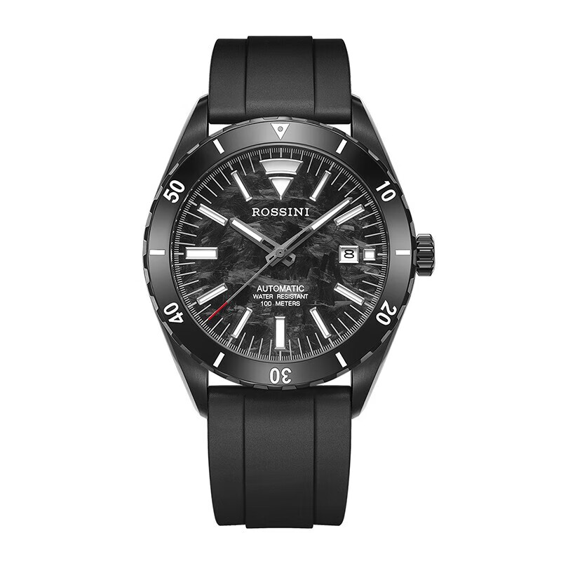 罗西尼(rossini)手表 男士手表航海夜光防水男表机械手表 黑面男表