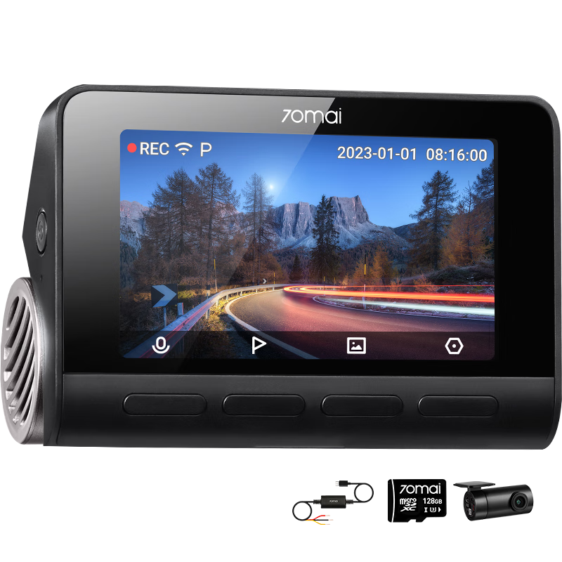 70迈 4K行车记录仪A810 超高清夜视+监控线+车内后摄像头+128g卡套餐