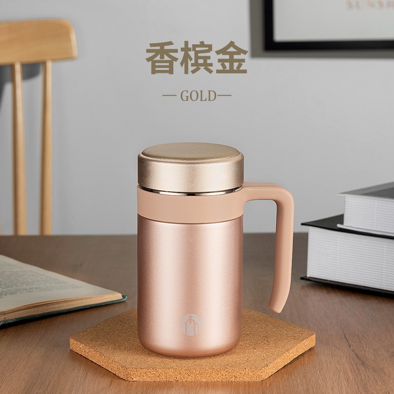 茶马仕商务办公水杯男女保温杯带把手过滤网大容量茶杯316不锈钢真空