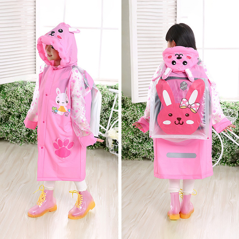 岁月合 儿童雨衣加厚 带书包位PVC充气户外雨披宝宝可爱连体雨衣风衣 粉色