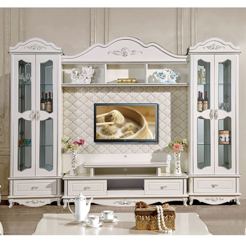 媿魅  电视柜整墙欧式电视柜组合背景墙柜客厅电视墙整体酒柜家具电视墙柜 A款(3.28米长) 组装