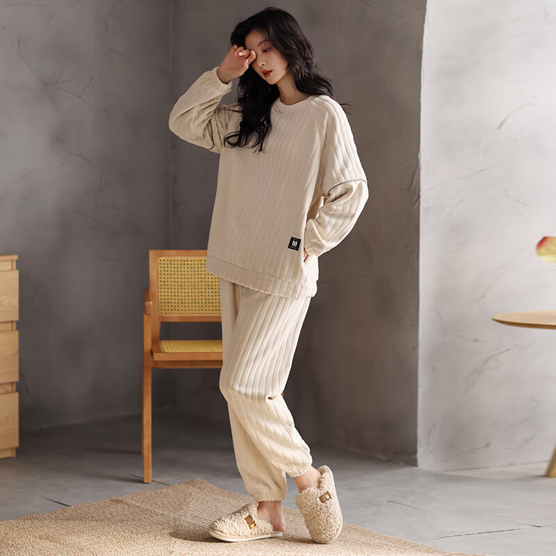 洁丽雅2024新款超软糯高品质绒绒睡衣家居服女秋冬加厚珊瑚绒套装可外穿 女款 M 女码