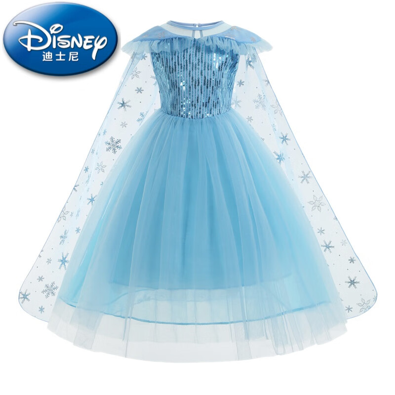 迪士尼(disney)冰雪奇缘蓝色艾莎公主裙夏天的爱莎连衣裙短袖艾沙礼服