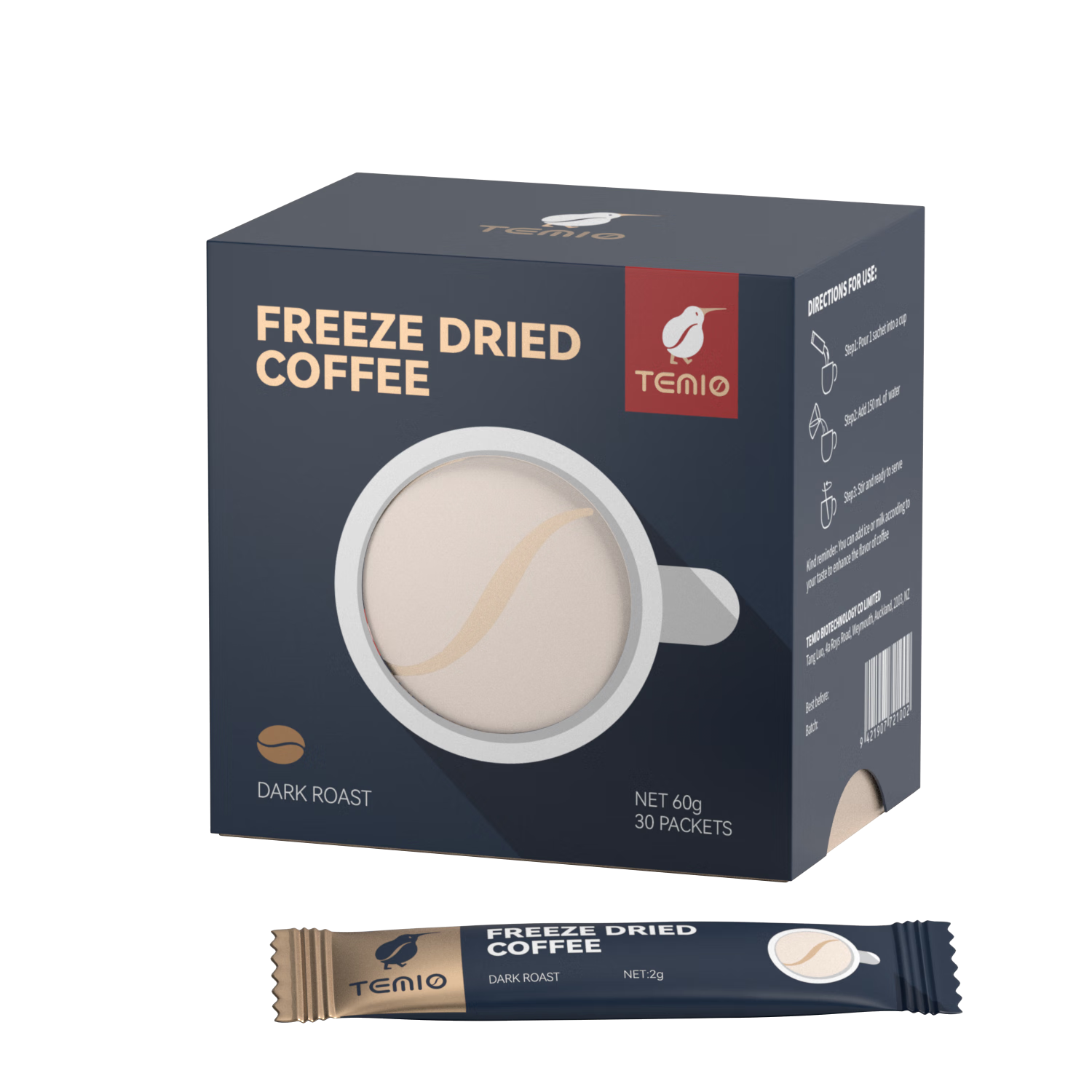 Temio冻干纯黑咖啡豆粉越南罗豆体重管理运动健身瘦身0蔗糖原味60g