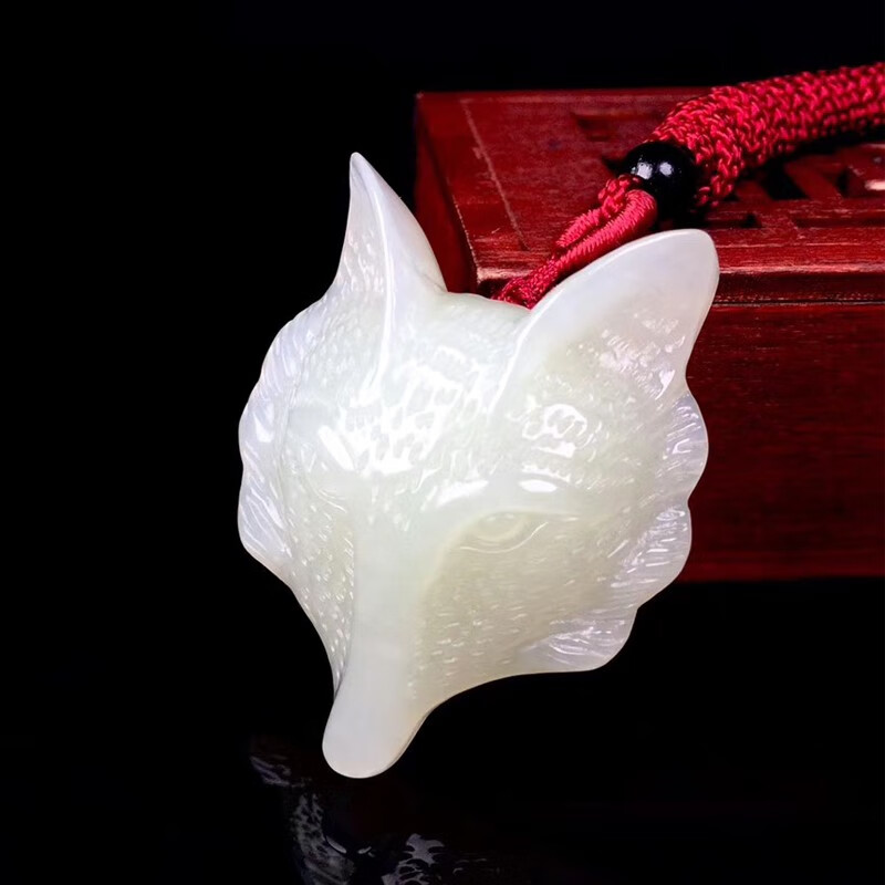 和田玉白玉吊坠和田玉狐狸头玉石玉牌玉坠项链男女款挂件