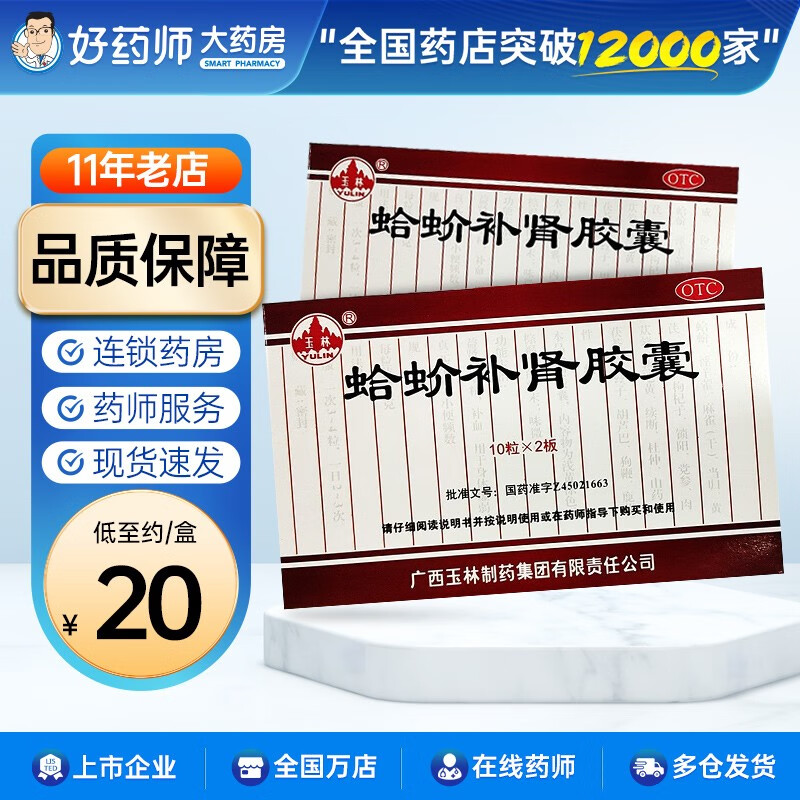 玉林 蛤蚧补肾胶囊 0.5g*20粒 益肾 填精 补血 身体虚弱 1盒装