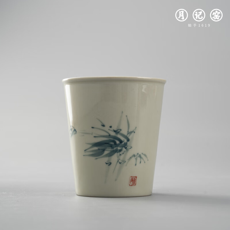 月记窑 柴烧“兰花/竹子”可乐杯150ml 400年古龙窑柴烧水杯釉下手绘 竹子 可乐杯