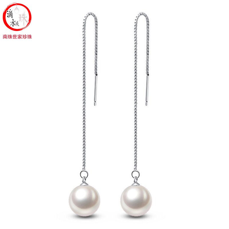 滴水成珠南珠世家正圆形淡水珍珠耳线925银耳环精致女款送女友礼物 8.0-8.5mm白色珍珠