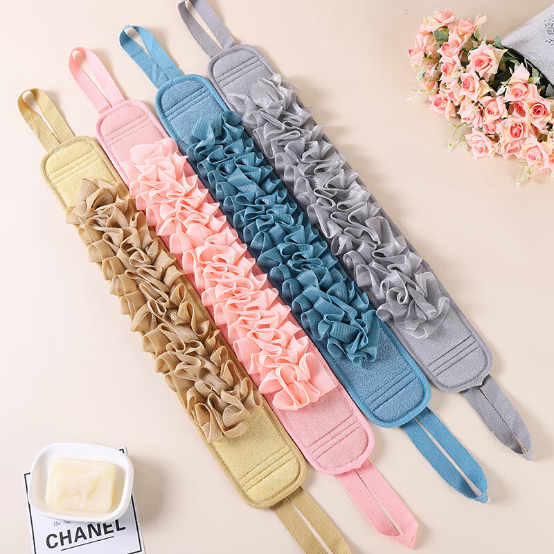 家用搓背条浴花两用搓澡巾长条洗澡巾错搓背沐浴花拉背条 粉色