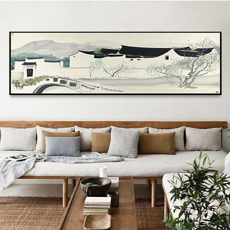 吴冠中江南水乡床头中式客厅书房挂画山水水墨卧室油画装饰画背景 a款