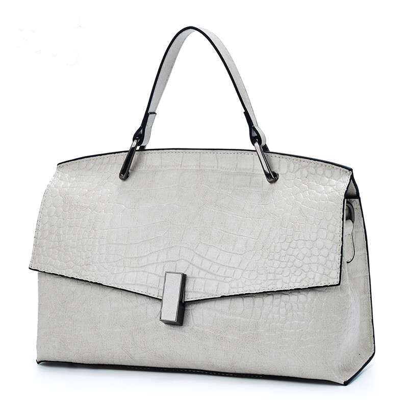 2022新款时尚鳄鱼纹牛皮时尚气质单肩斜挎包轻奢女士手提包 灰白色