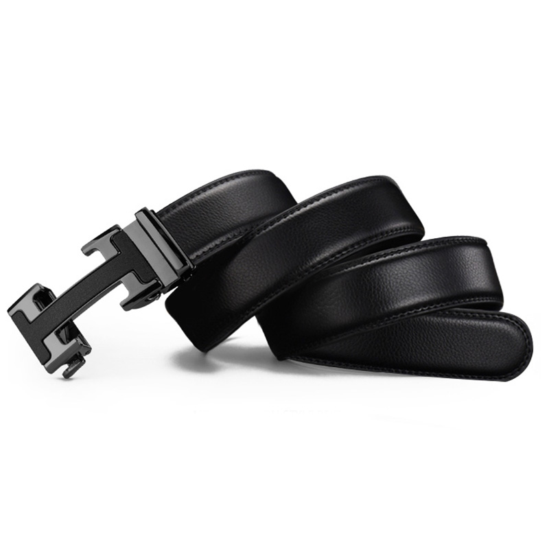 POACY男士皮带真牛皮 商务腰带男时尚裤带男款字母简约 礼物 PY24枪色H扣 115cm 【裤码35-37】