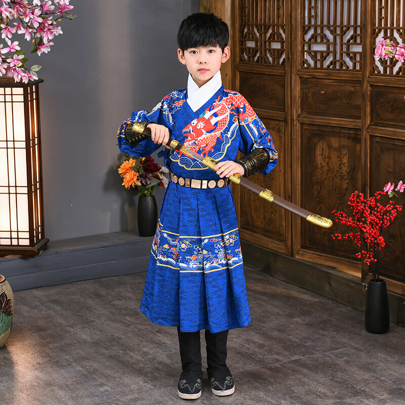 古装锦衣卫飞鱼服明朝侍卫侠客男童汉服四大名捕快演出服 蓝色衣服