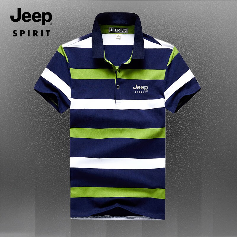 吉普(jeep)横条纹翻领短袖t恤男夏季薄款撞色polo半袖衫商务休闲男