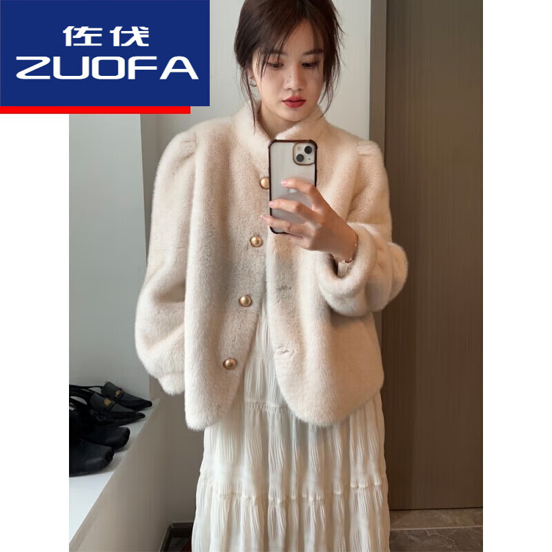 佐伐新款海岸韩版气质水貂毛皮草外套女冬短款皮毛一体毛茸茸上衣