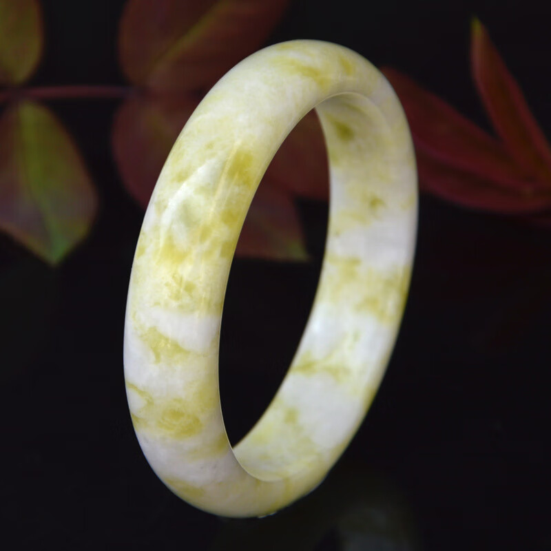 天然陕西蓝田玉手镯 江花玉女性手饰 时尚简约饰品送妈妈 图片色 54mm