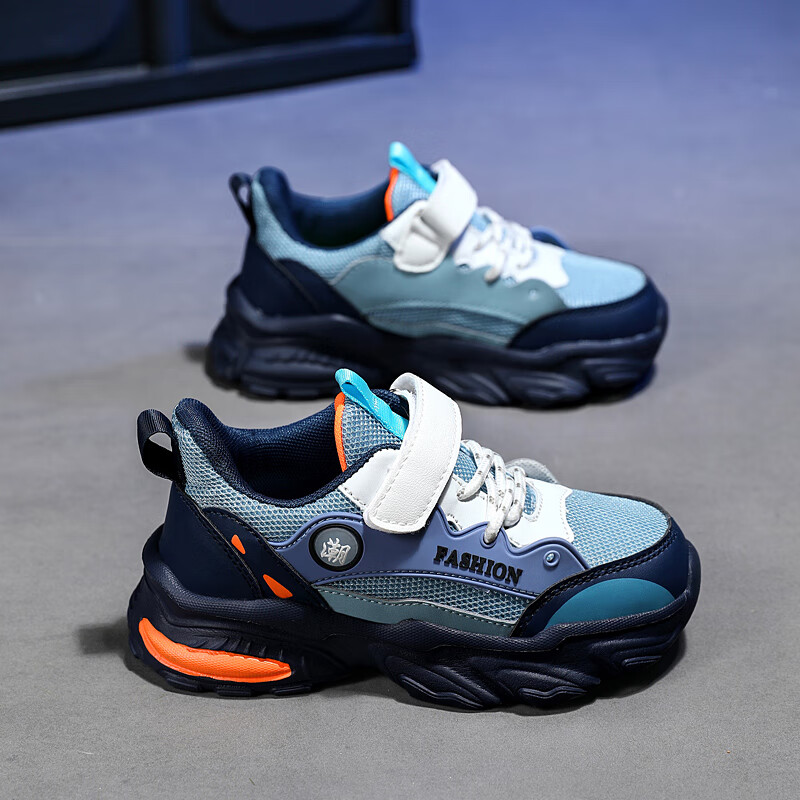 贝天熊儿童运动鞋男童鞋中大童网面春夏季新款透气网面女童轻便跑鞋 BZX878牛仔蓝【双网】 28码 内长17.8/脚16.8