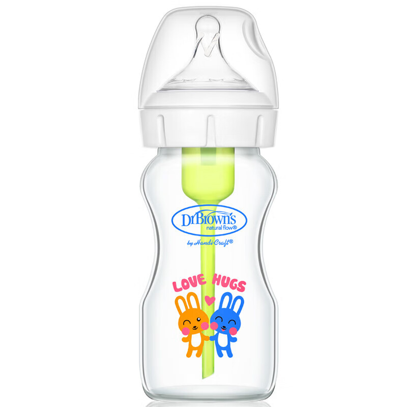 布朗博士奶瓶 大容量宽口径奶瓶 婴儿防胀气奶瓶 抱抱兔玻璃奶瓶270ml