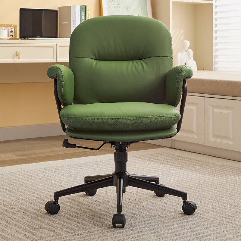 貝爾曼電腦椅辦公椅子舒適久坐書房真皮轉(zhuǎn)椅家用書桌椅靠背椅臥室沙發(fā)椅 墨綠-油蠟皮