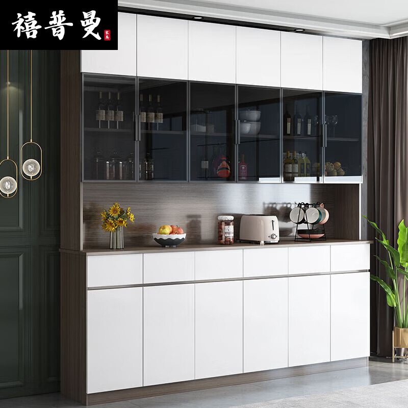 意式轻奢酒柜一体靠墙家用茶水柜现代简约客厅储物柜 灰橡色柜体 白门