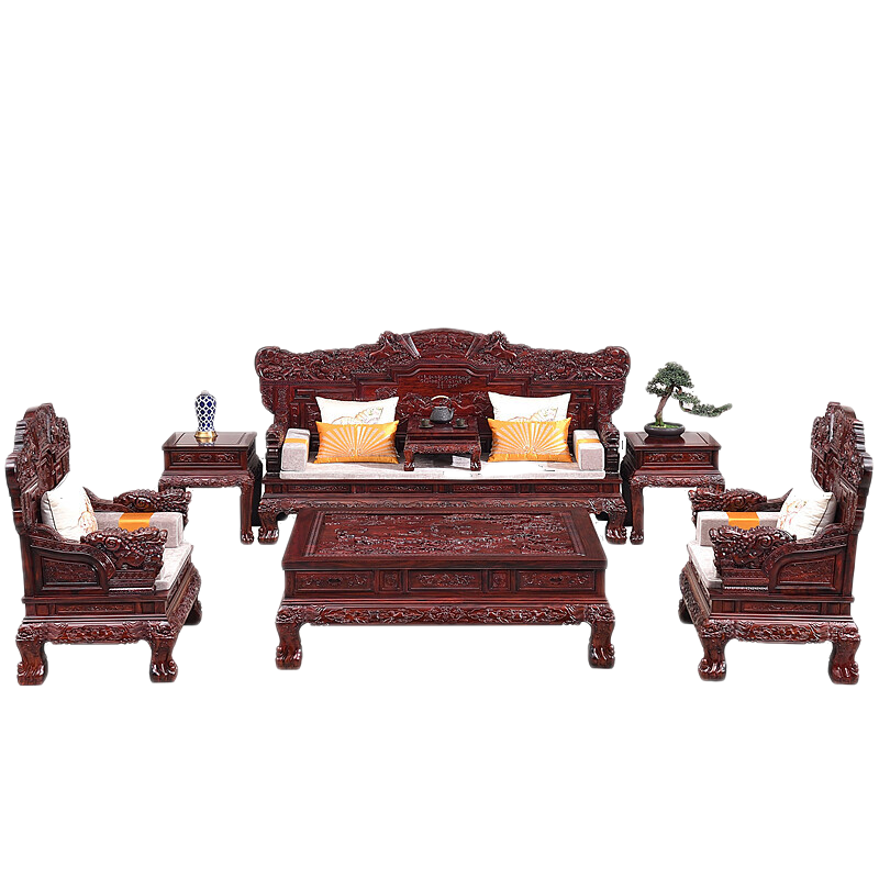 一舍 红木家具 印尼黑酸枝(学名:阔叶黄檀)深雕沙发家具新古典中式客厅实木高端别墅宝马沙发组合套装 沙发113组合七件套 默认1