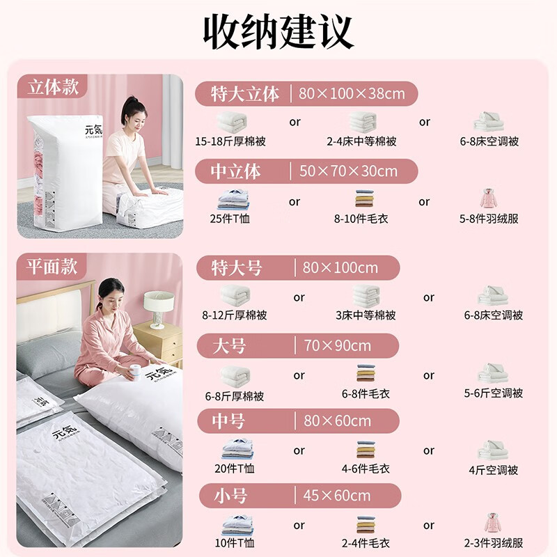 昂图真空压缩收纳袋免抽气被子衣服衣物整理电泵羽绒服棉被打包装袋子 2个特大立体6个中立体【无泵】