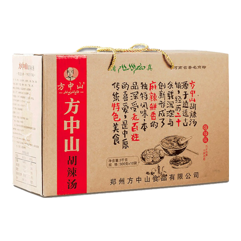 方中山胡辣湯爆辣牛肉味河南特色湯料速食早餐方便食品整箱禮盒3000g