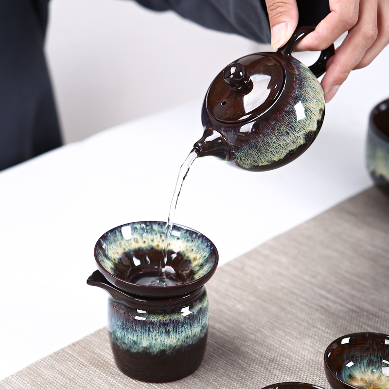 鼎器窑变金沙釉建盏钧窑陶瓷功夫茶具套装整套茶杯茶壶茶道茶艺泡