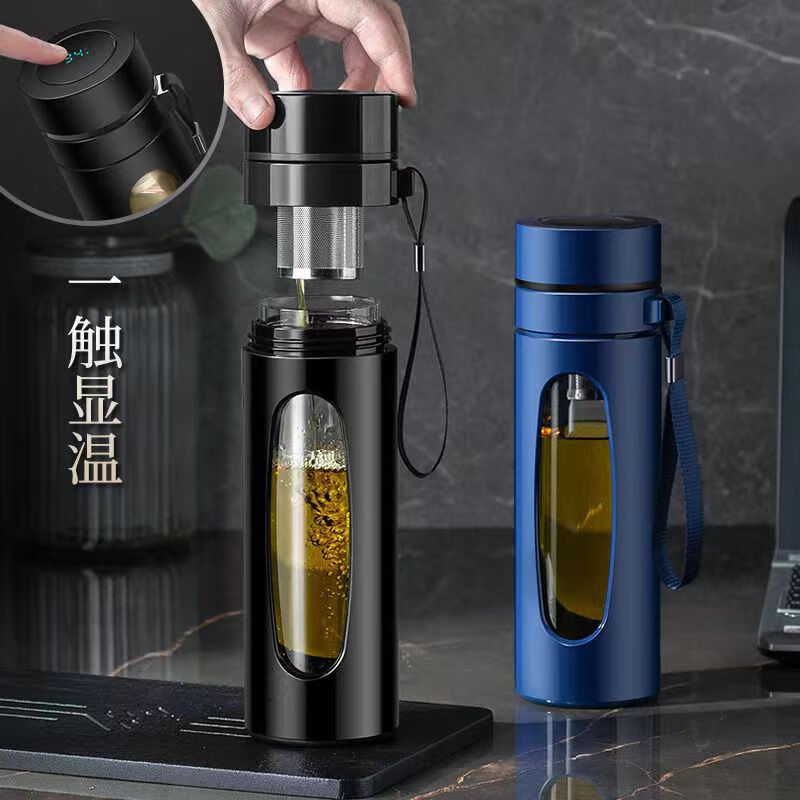 LYGIL德国品牌玻璃杯茶水分离泡茶杯男士防摔耐热双层杯子大容量喝水杯 l 温显款