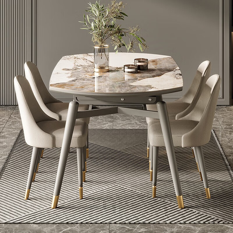 四季慕屋岩板餐桌椅组合可伸缩折叠方圆两用现代小户型意式多功能饭桌 1.2米餐桌(基础款) 组装