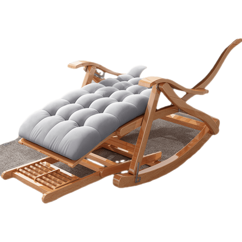 摇摇椅竹摇椅家用阳台休闲躺椅大人午睡懒人藤编老人逍遥椅子 加长摇椅+加长灰色棉垫 【赠:按摩小锤】