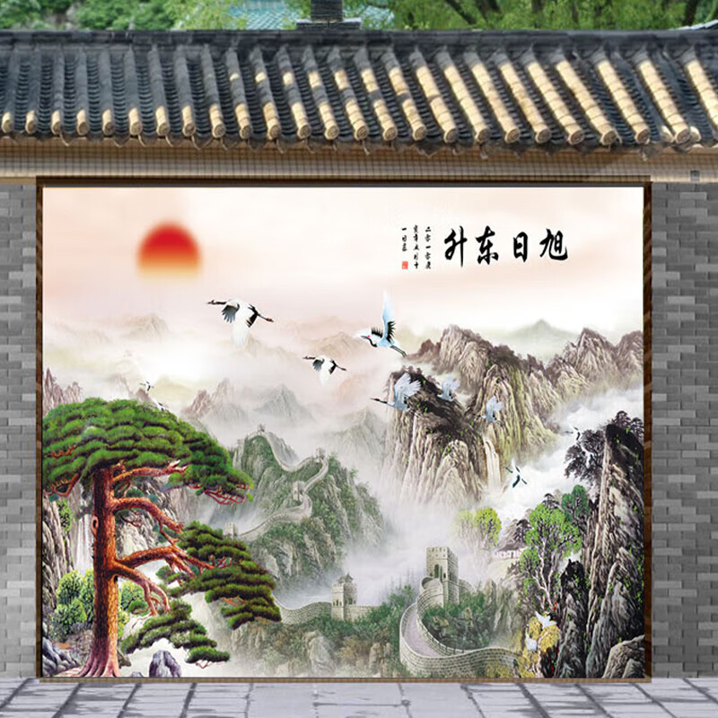 庭院 福字百福山水画户外墙瓷砖背景墙微晶石大型壁画 抛光砖平面哑光
