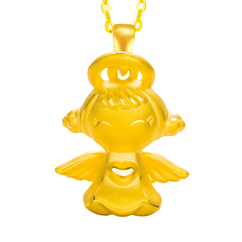 花草蒙拾 黄金吊坠999足金天使宝宝吊坠女款项链3d硬金福星宝宝挂坠小