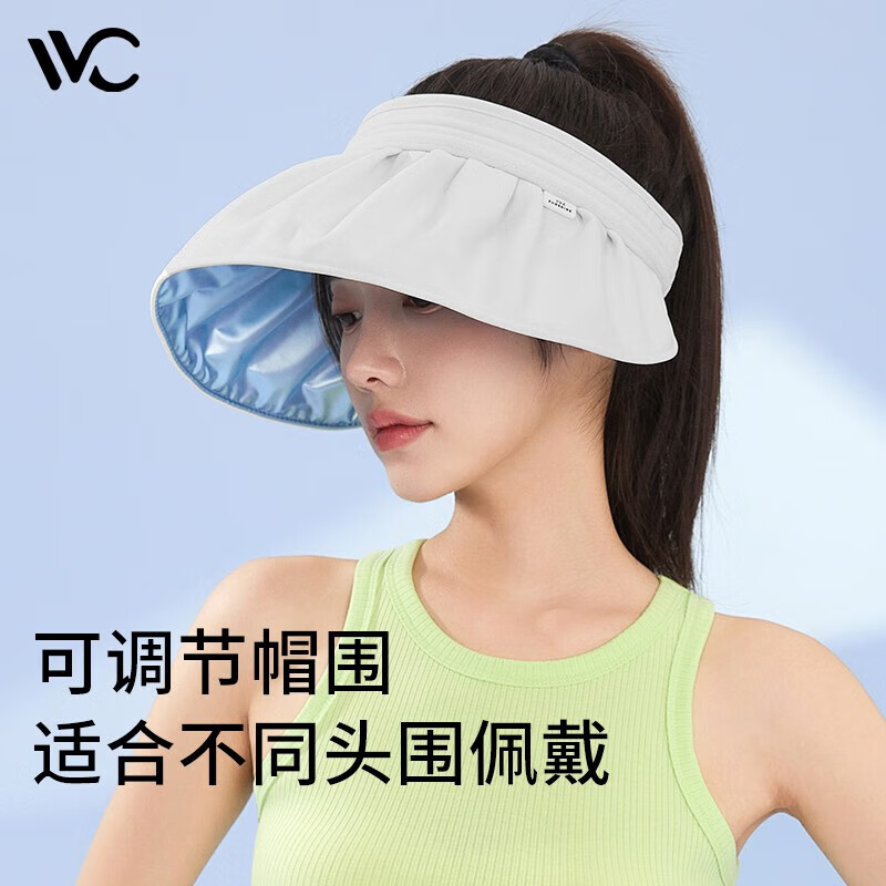 VVC防晒帽女春夏蓓蕾遮阳帽太阳帽防紫外线季户外夏季遮阳防晒帽子 冰川白（可折叠+防风绳）