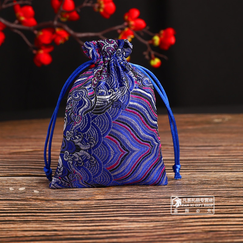 袋锦囊饰品袋小布袋珠宝文玩手串包装袋福袋520送女朋友 水浪纹深蓝色