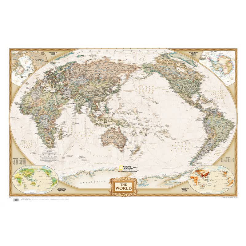 世界地图（美国国家地理版NG仿古版）(仿古版)(外中对照 政区地形)(折叠袋装)