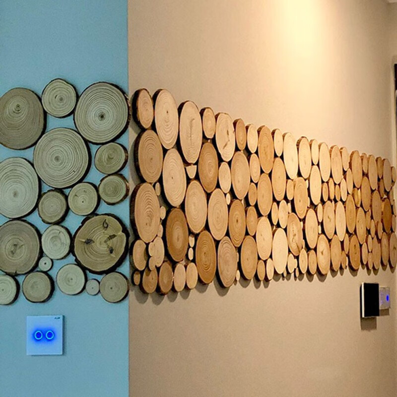 原木风墙面装饰 圆木头片原木年轮酒吧茶楼咖啡厅装饰墙面装修木片
