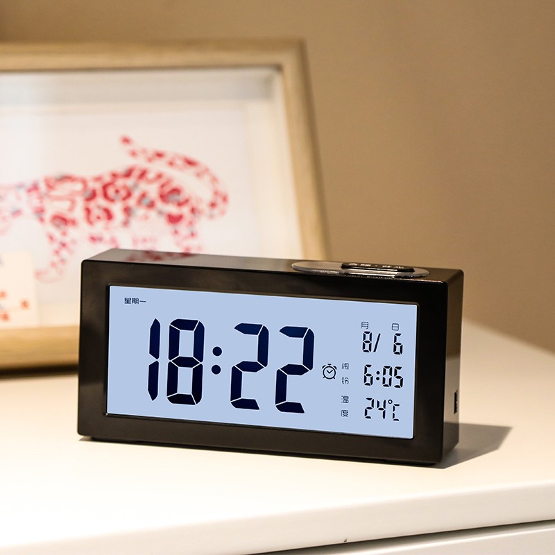 康巴丝 compas 闹钟创意儿童电子闹钟学生夜光智能温度小闹钟led显示