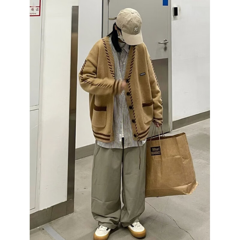 angelgonzales男士高档夏季丛林老虎日系复古开衫毛衣男潮牌街头宽松